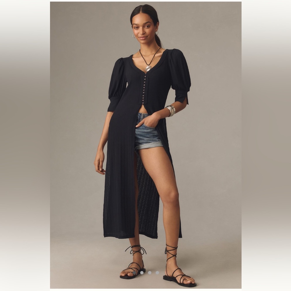 Anthropologie • Sheer Ribbed Button-Front Tunic